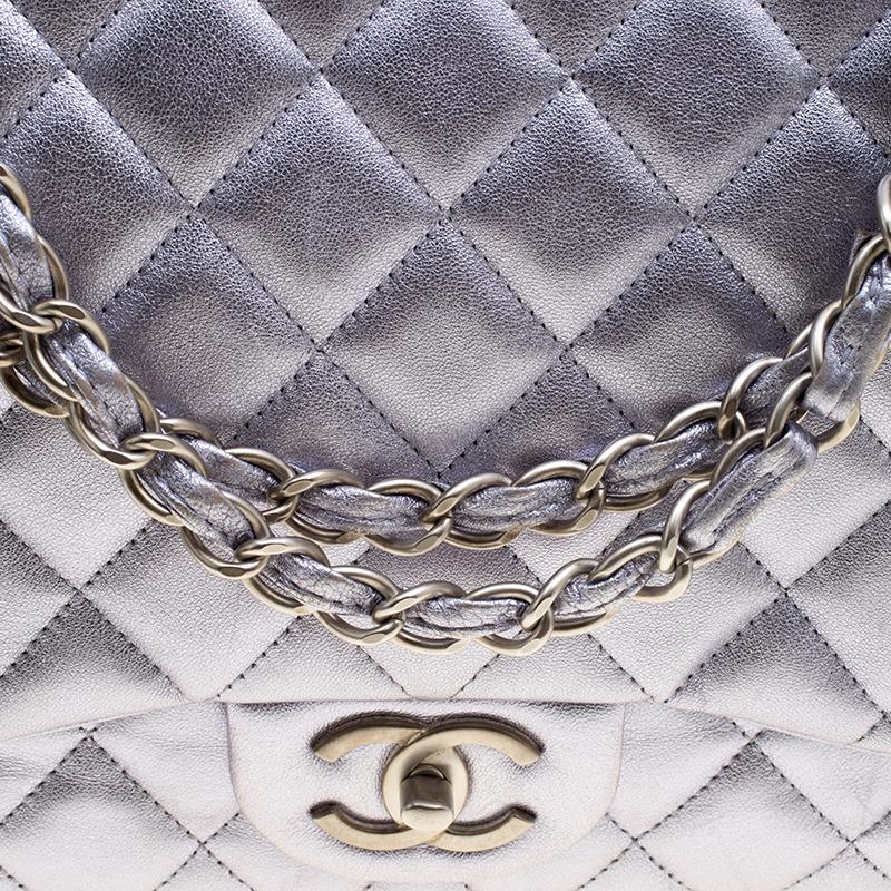 Chanel Metallic Lilac Quilted Leather Maxi Classic Double Flap Bag 4