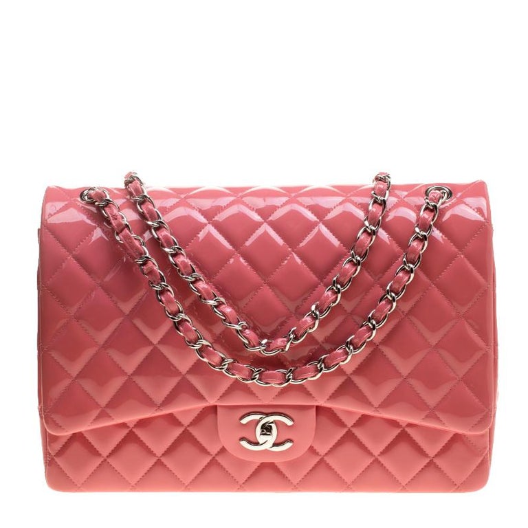 Chanel Pink Quilted Patent Leather Maxi Classic Double Flap Bag at 1stDibs   pink patent leather chanel bag, chanel pink patent leather bag, pink  patent chanel bag