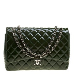 Chanel Green Quilted Patent Leather Maxi Classic Double Flap Bag