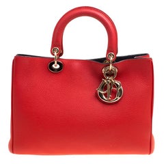 Dior Red Leather Medium Diorissimo Shopper Tote