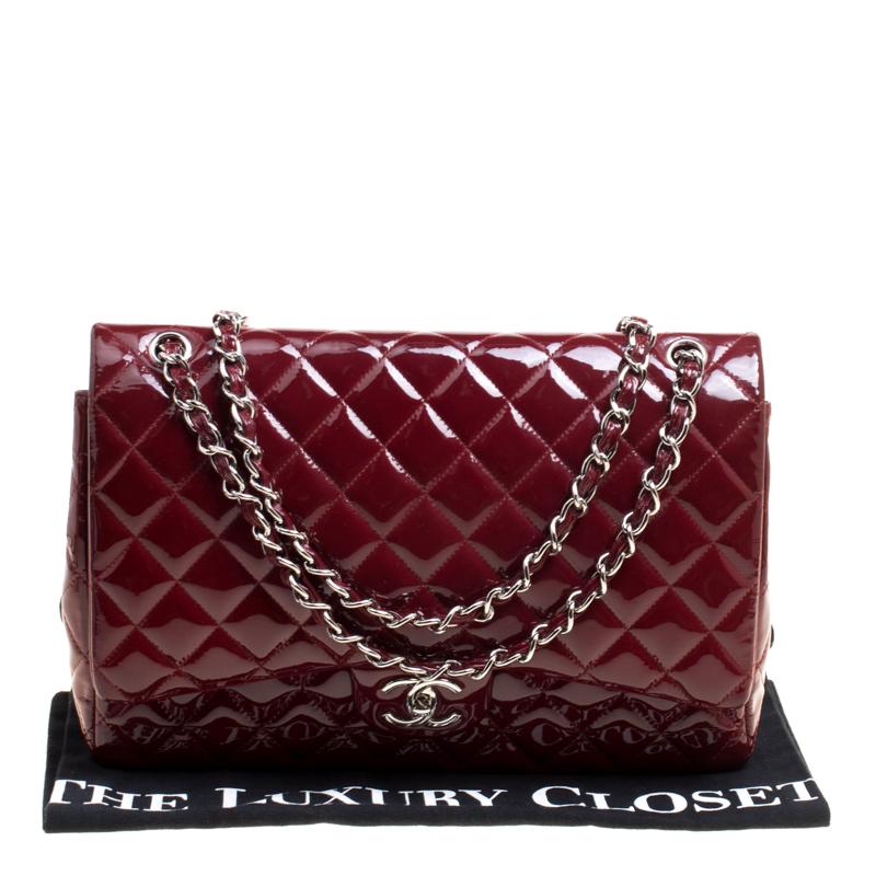 Chanel Red Quilted Patent Leather Maxi Classic Double Flap Bag 1