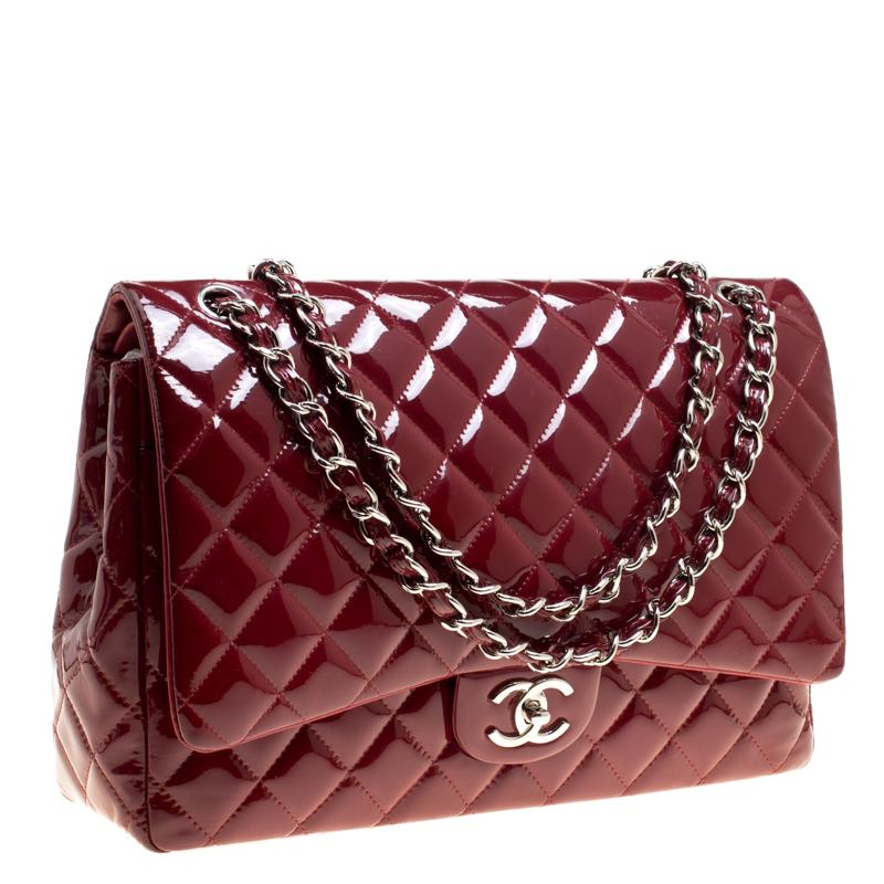 Chanel Red Quilted Patent Leather Maxi Classic Double Flap Bag 2