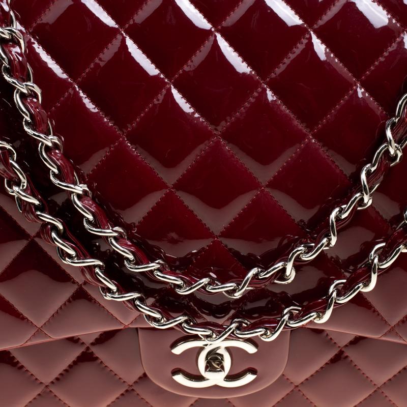 Chanel Red Quilted Patent Leather Maxi Classic Double Flap Bag 3