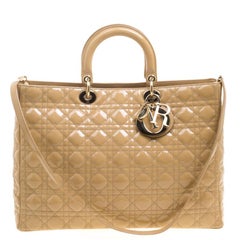 Dior Beige Patent Leather Extra Large Lady Dior Tote