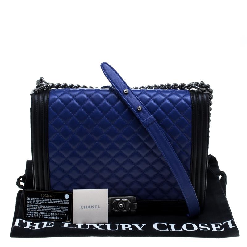 Chanel Blue/Black Quilted Leather Large Boy Flap Bag 4