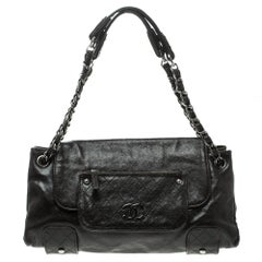 Chanel Metallic Black Leather Accordion Shoulder Bag