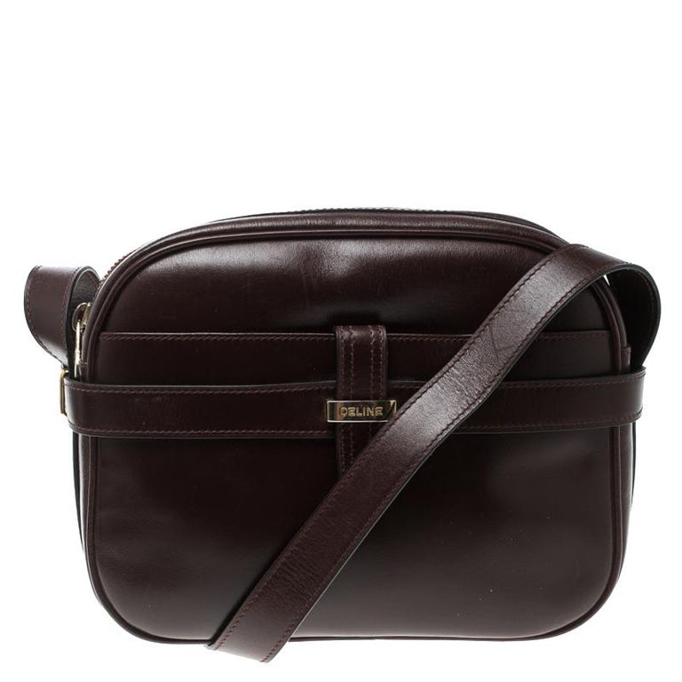 Celine Dark Burgundy Leather Vintage Crossbody Bag For Sale at 1stdibs