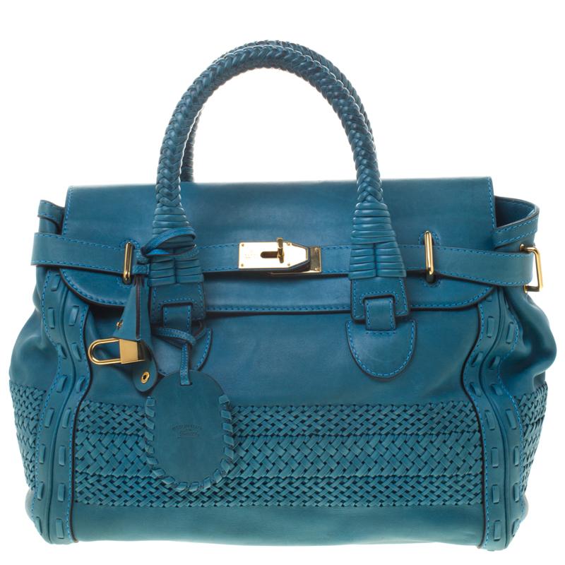 Gucci Blue Leather Large Handmade Top Handle Satchel