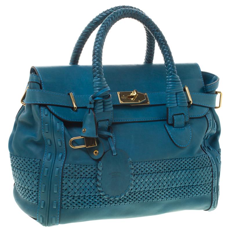 Women's Gucci Blue Leather Large Handmade Top Handle Satchel