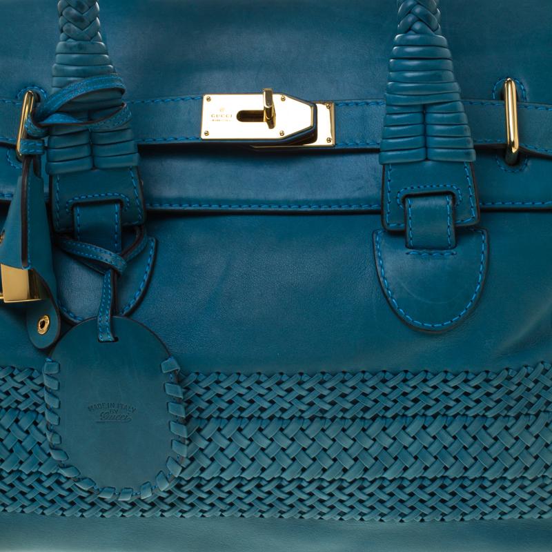 Gucci Blue Leather Large Handmade Top Handle Satchel 5