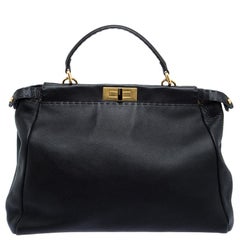 Used Fendi Black Leather Large Peekaboo Top Handle Bag