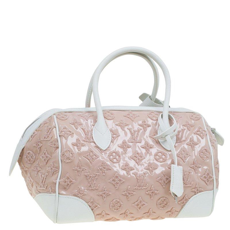 Beige Louis Vuitton Rose Monogram Limited Edition Speedy Bouclettes Round Bag.