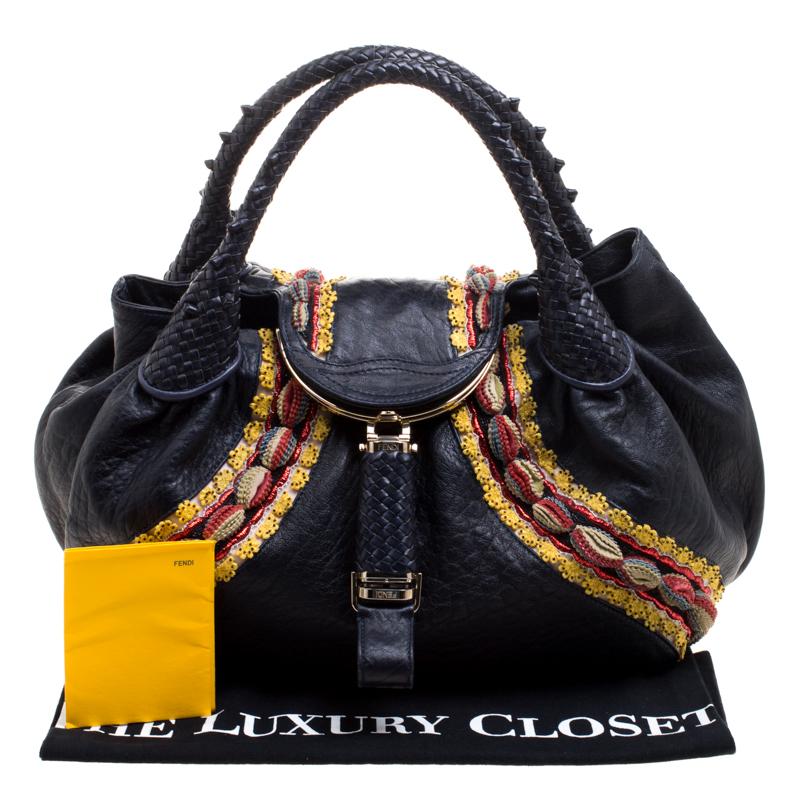 Fendi Dark Blue Leather Embroidered Limited Edition Spy Bag 2