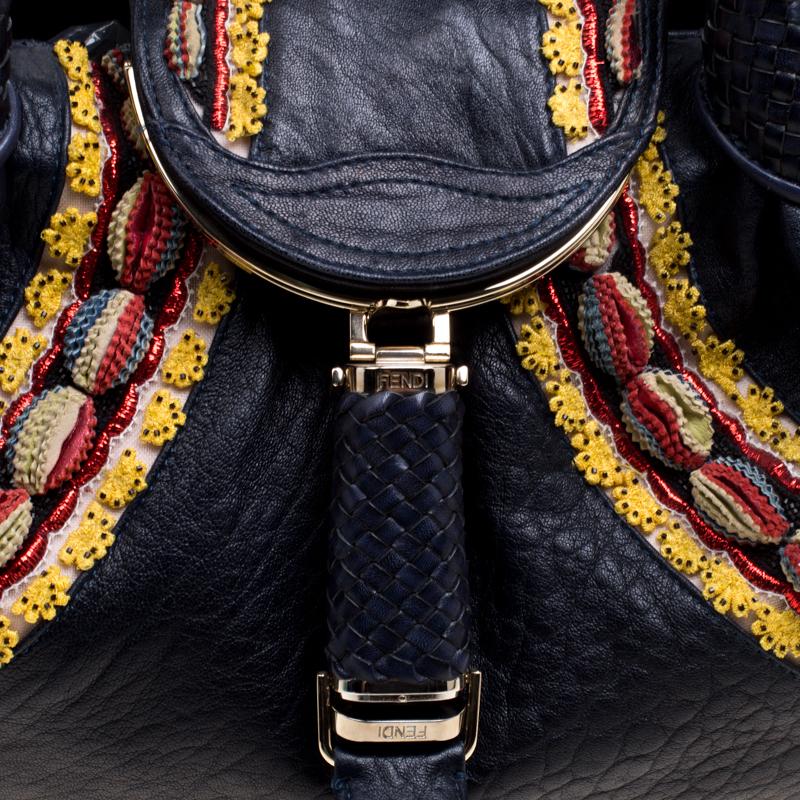 Fendi Dark Blue Leather Embroidered Limited Edition Spy Bag 3