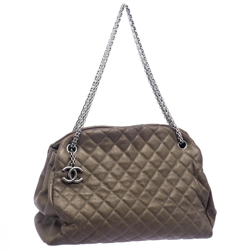 Chanel Dark Beige Quilted Caviar Leather Large Just Mademoiselle Bowling Bag In Good Condition In Dubai, Al Qouz 2