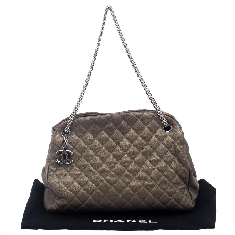 Chanel Dark Beige Quilted Caviar Leather Large Just Mademoiselle Bowling Bag 4
