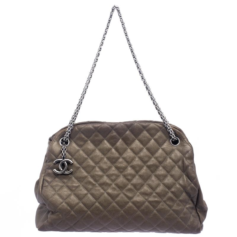 Chanel Dark Beige Quilted Caviar Leather Large Just Mademoiselle Bowling Bag