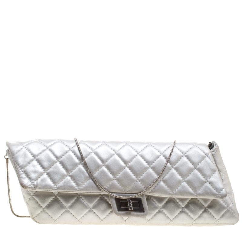 Chanel Silver Quilted Leather Reissue Chain Clutch 1