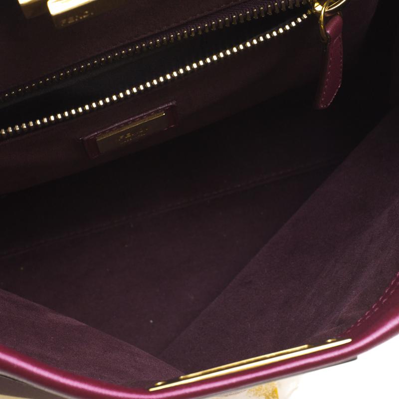 Fendi Burgundy Leather Large Peekaboo Top Handle Bag 2