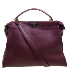 Used Fendi Burgundy Leather Large Peekaboo Top Handle Bag