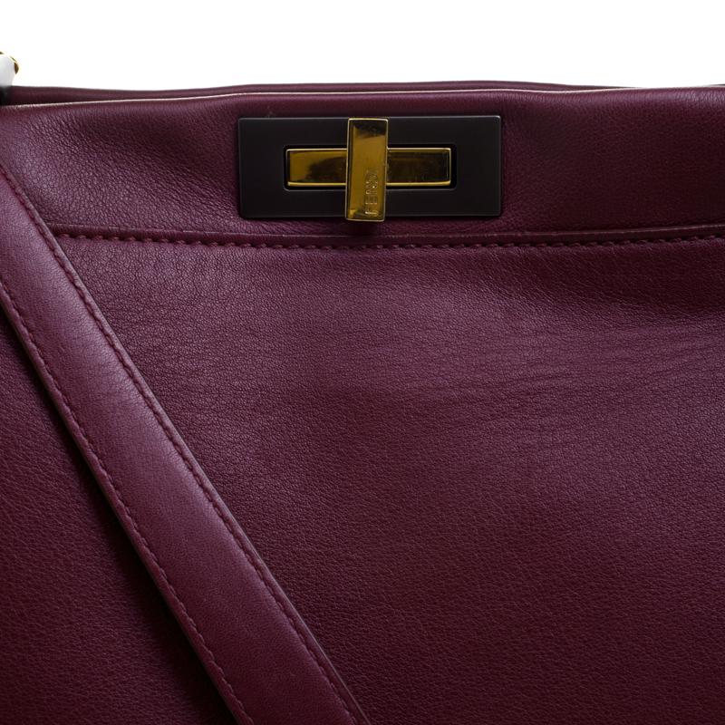 Fendi Burgundy Leather Large Peekaboo Top Handle Bag 4