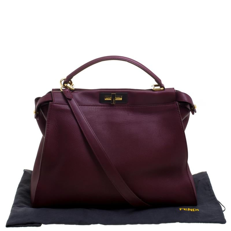Fendi Burgundy Leather Large Peekaboo Top Handle Bag 5