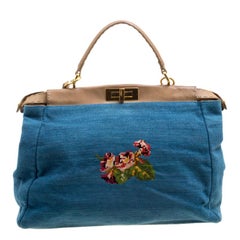 Fendi Blue/Beige Fabric Large Cross Stitch Peekaboo Bag