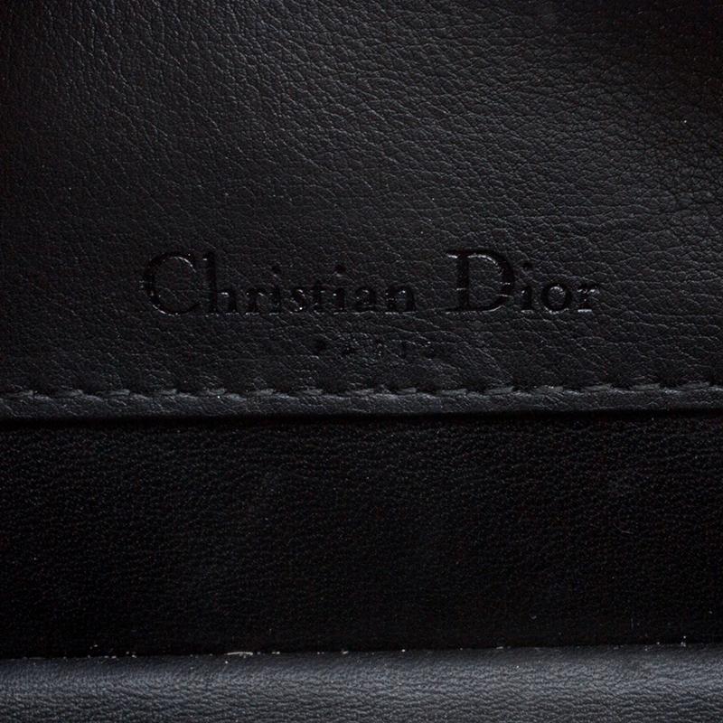 Dior Black Leather Medium Floral Applique Dior Bar Tote 4