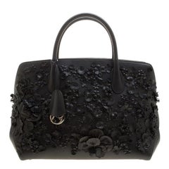 Dior Black Leather Medium Floral Applique Dior Bar Tote