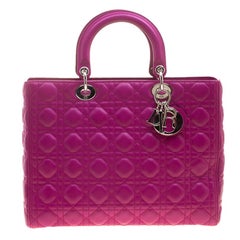 Dior Magenta Leather Large Lady Dior Tote