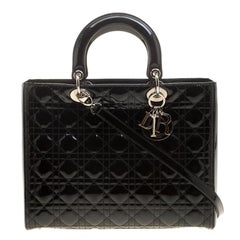 Dior Black Leather Large Lady Dior Tote