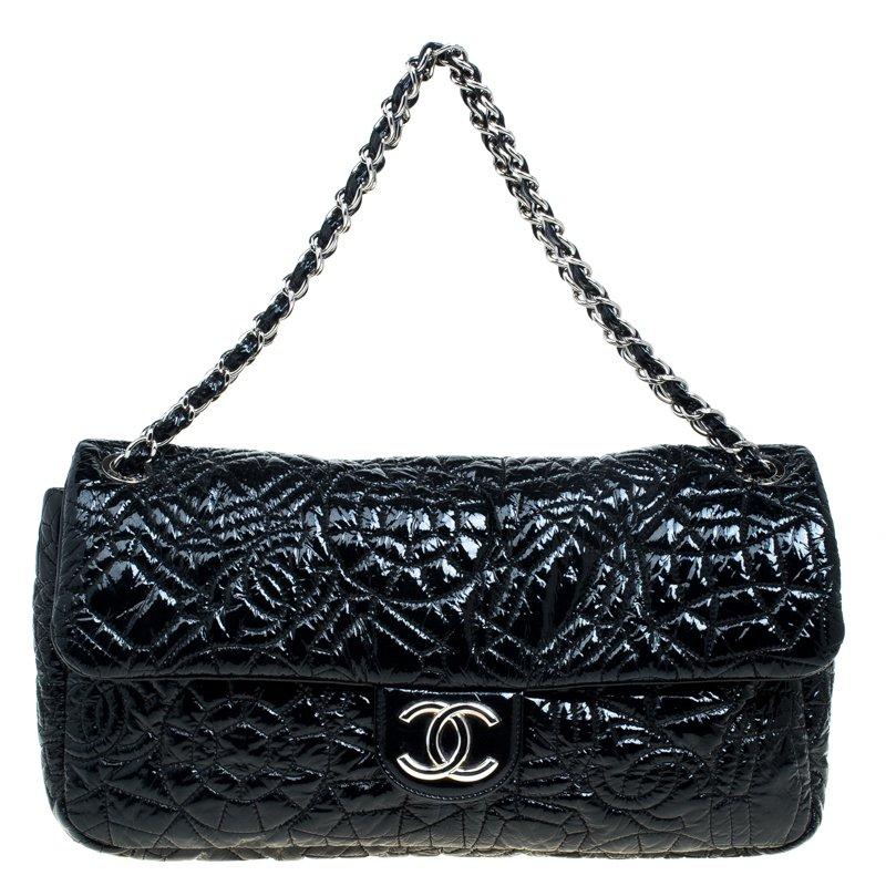 Chanel Black Embossed Patent Leather Flap Bag