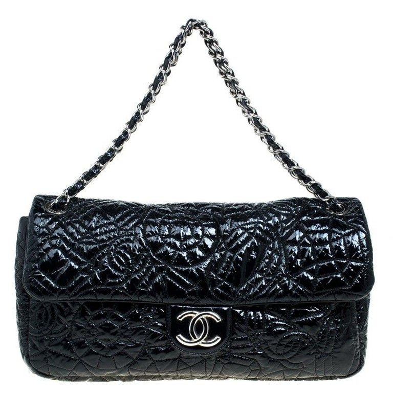 Chanel Cream Camellia Embossed Patent Leather CC Flap Chain Bag For Sale at  1stDibs
