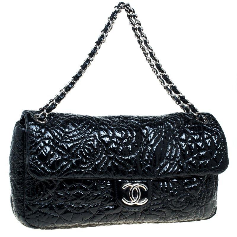 Chanel Black Embossed Patent Leather Flap Bag 3