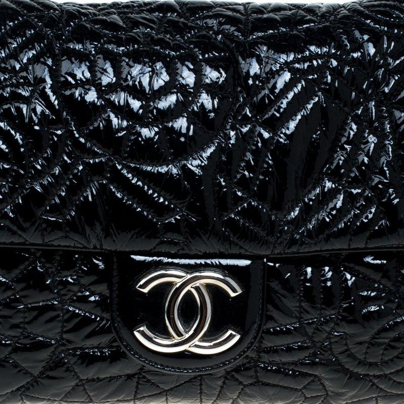Chanel Black Embossed Patent Leather Flap Bag 4