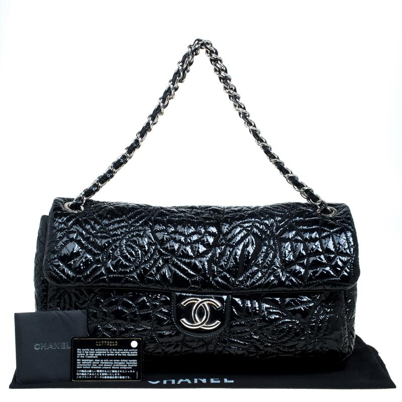 Chanel Black Embossed Patent Leather Flap Bag 6