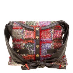 Chanel Khaki/Multicolor Tweed Fringe and Leather Large Girl Bag