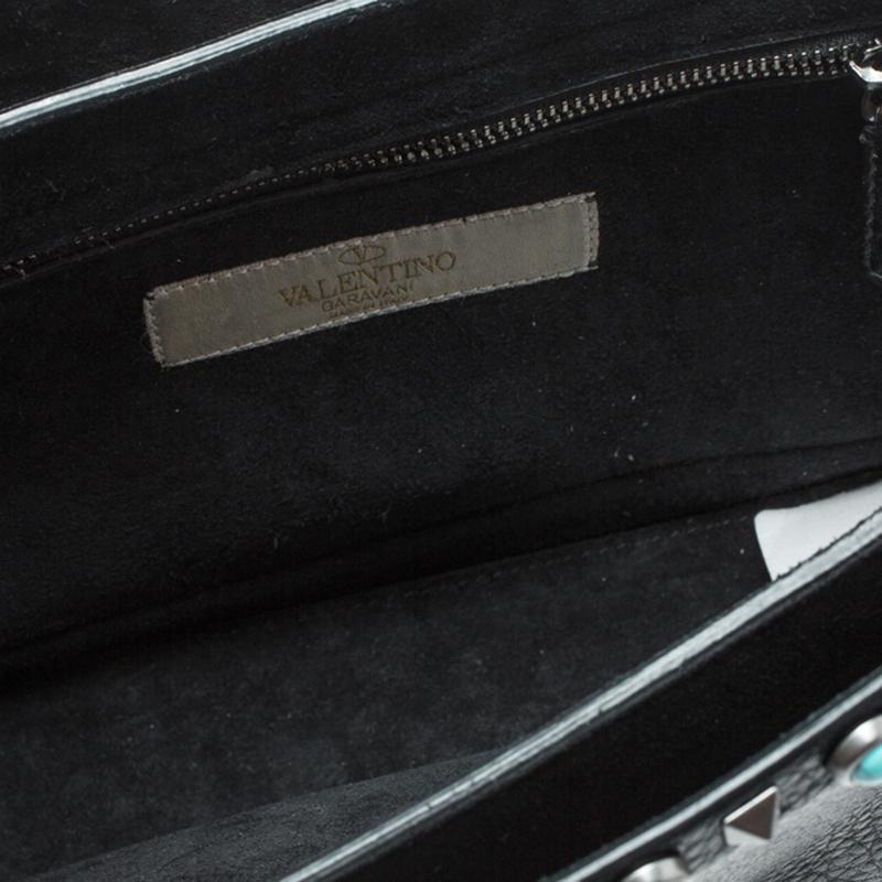Valentino Black Leather Medium Beaded Patch Rolling Rockstud Shoulder Bag 4