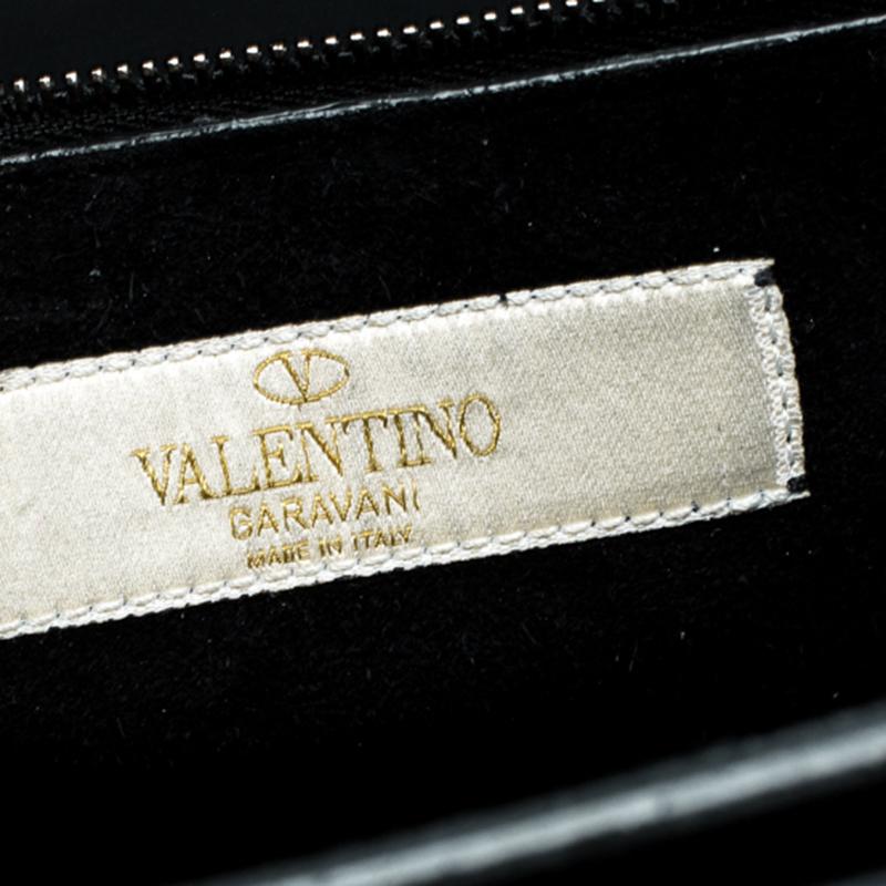 Valentino Black Leather Medium Beaded Patch Rolling Rockstud Shoulder Bag 6