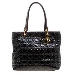 Dior Black Quilted Soft Patent Leather Lady Dior Tote