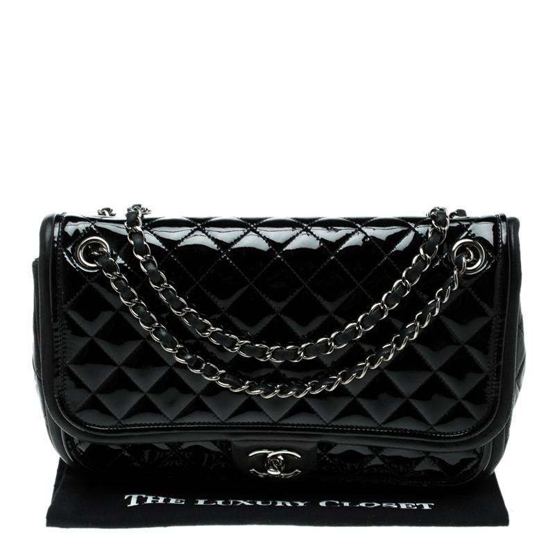 Chanel Black Quilted Patent Leather Classic Flap Bag 1