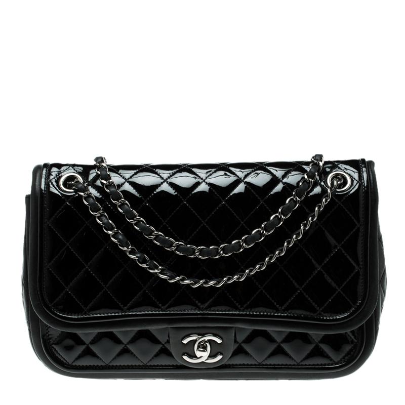 Chanel Black Quilted Patent Leather Classic Flap Bag