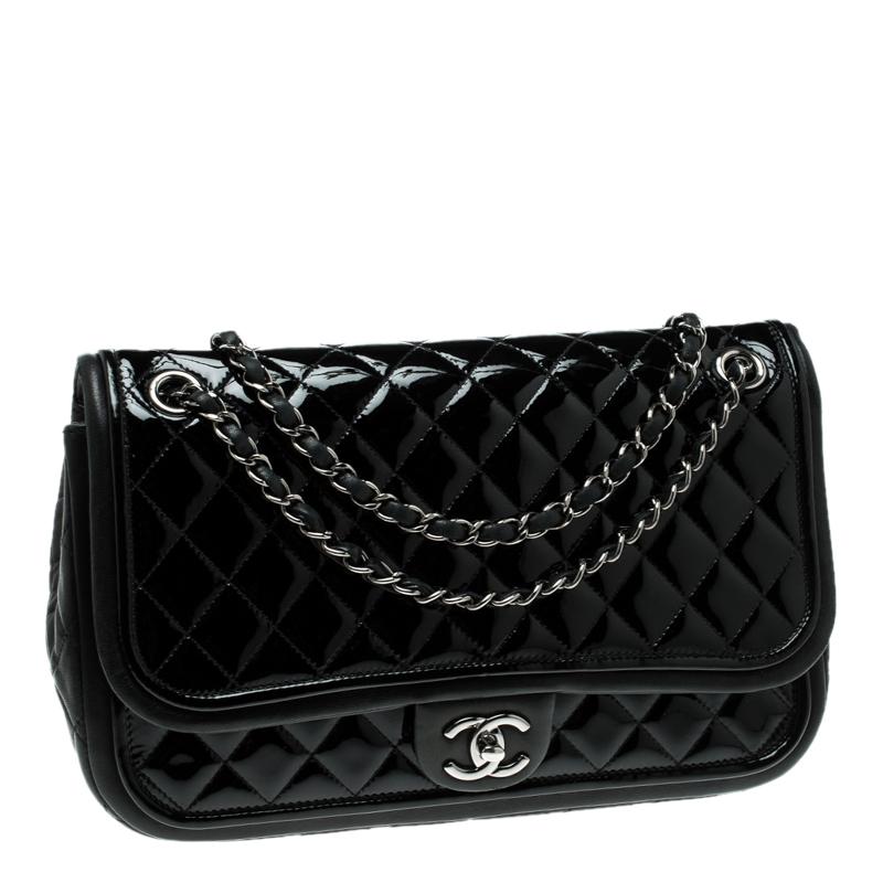 Chanel Black Quilted Patent Leather Classic Flap Bag 2