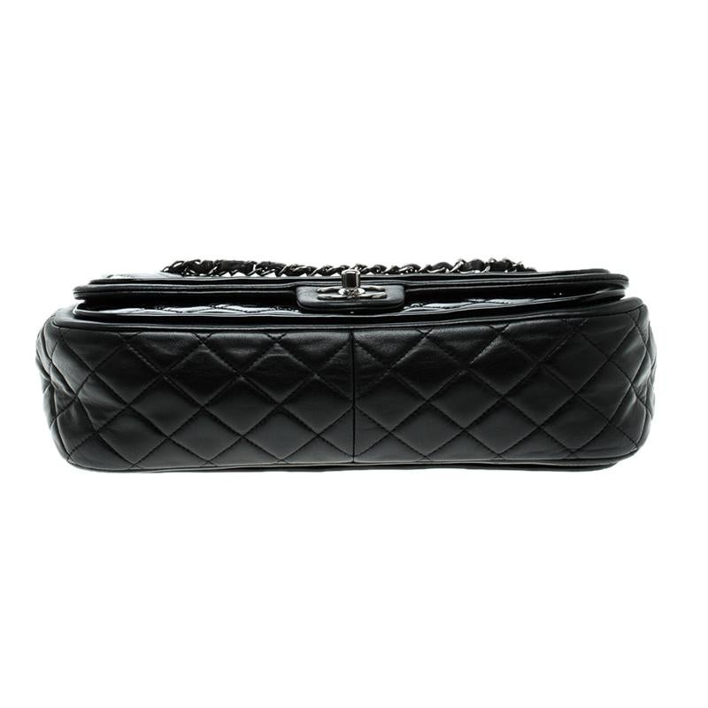 Women's Chanel Black Quilted Patent Leather Classic Flap Bag