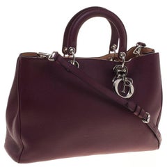 Dior Burgundy Pebbled Leather Large Diorissimo Shopper Tote