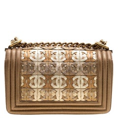 Chanel Bronze Leather CC Cutout Small Boy Flap Bag