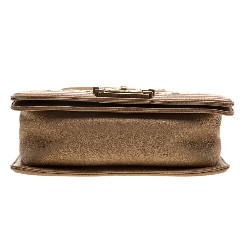 Chanel Bronze Leather CC Cutout Small Boy Flap Bag 5