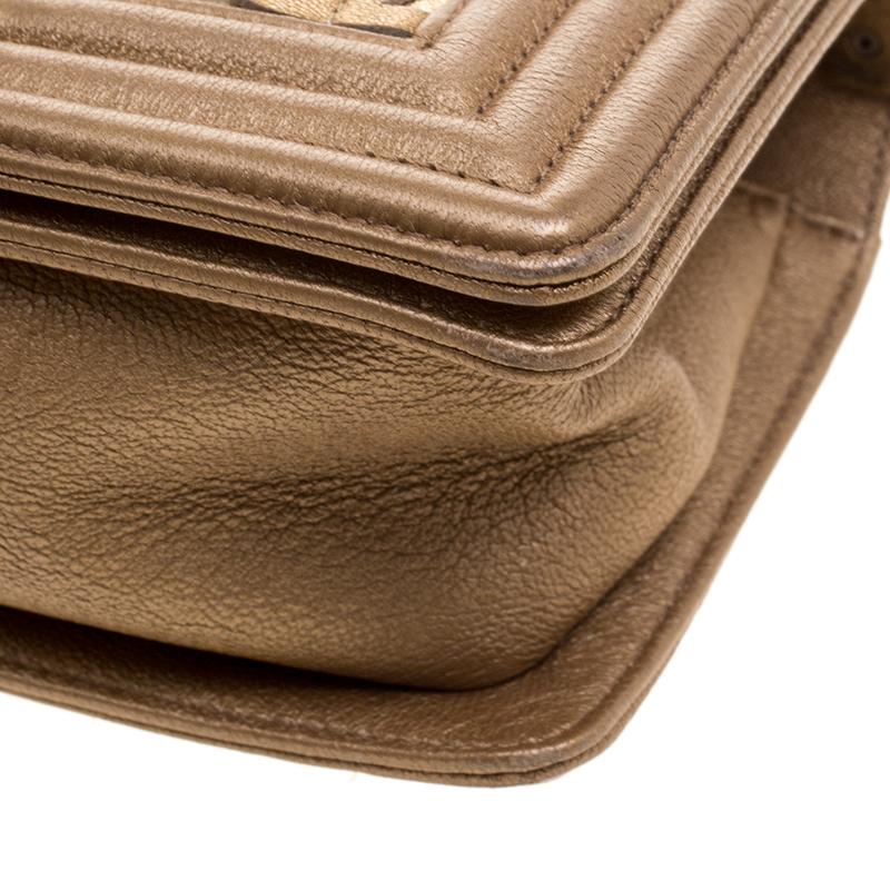 Chanel Bronze Leather CC Cutout Small Boy Flap Bag 6