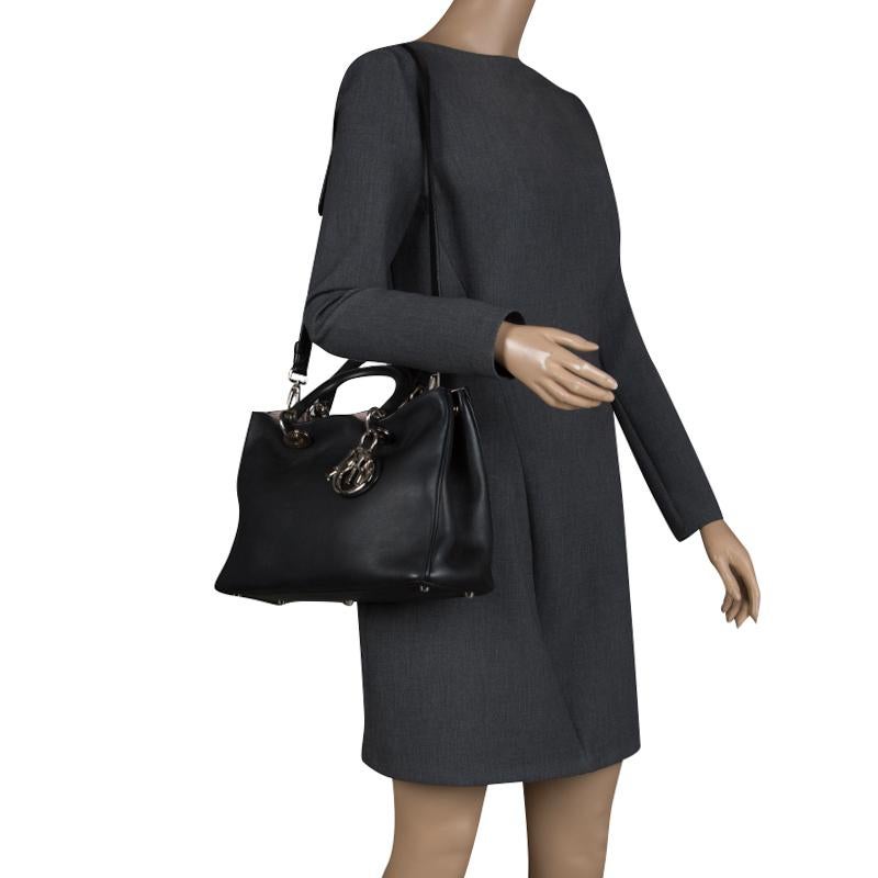 Dior Black Leather Medium Diorissimo Shopper Tote In Good Condition In Dubai, Al Qouz 2