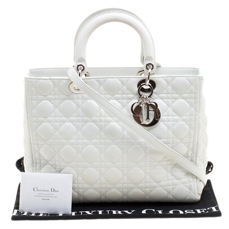 Women's Dior White Leather Large Lady Dior Tote